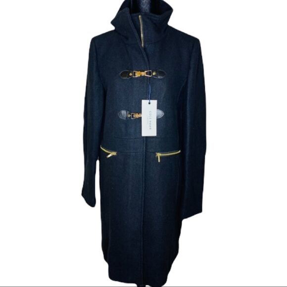 NWT Cole Haan Duffle Wool Blend Coat with Zipper and Taggle Lock Front Closure - Picture 2 of 10